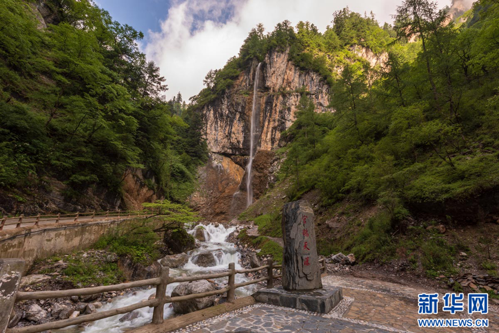 重崖森迥瀑飛先，鵝溝炎夏水風涼