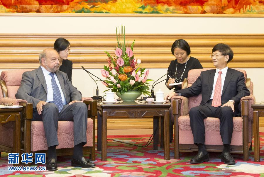 9月5日，中共中央政治局委員、中央政法委書記孟建柱在北京中南海會見國際法院院長亞伯拉罕。 新華社記者 黃敬文 攝 