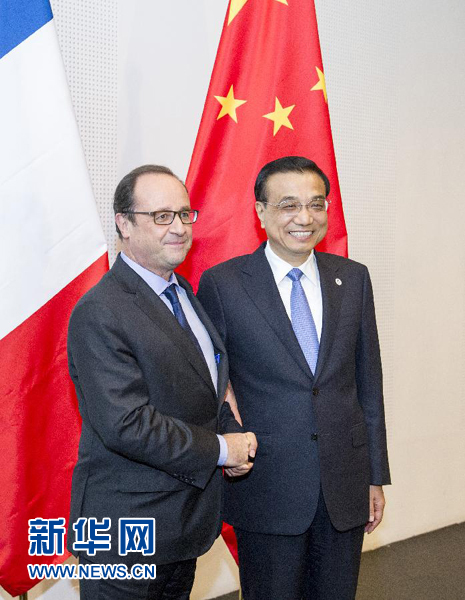 10月16日，中國國務院總理李克強在米蘭會見法國總統(tǒng)奧朗德。新華社記者 王曄 攝