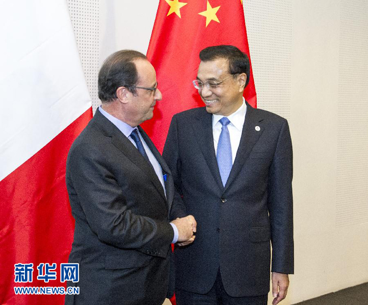 10月16日，中國國務院總理李克強在米蘭會見法國總統(tǒng)奧朗德。新華社記者 王曄 攝 