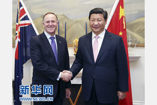 11月20日，國家主席習近平在惠靈頓同新西蘭總理約翰·基舉行會談。 新華社記者 姚大偉 攝