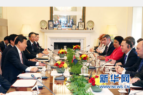 11月20日，中國國家主席習近平在惠靈頓同新西蘭總理約翰·基舉行會談。 新華社記者 馬占成 攝