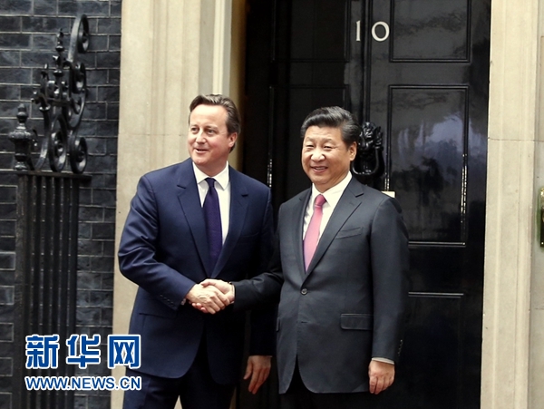 10月21日，國家主席習(xí)近平在倫敦唐寧街首相府同英國首相卡梅倫舉行會談。 新華社記者 鞠鵬 攝 