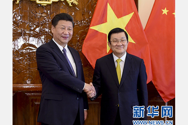 11月6日，中共中央總書記、國家主席習近平在河內(nèi)同越南國家主席張晉創(chuàng)舉行會談。 新華社記者李學仁攝