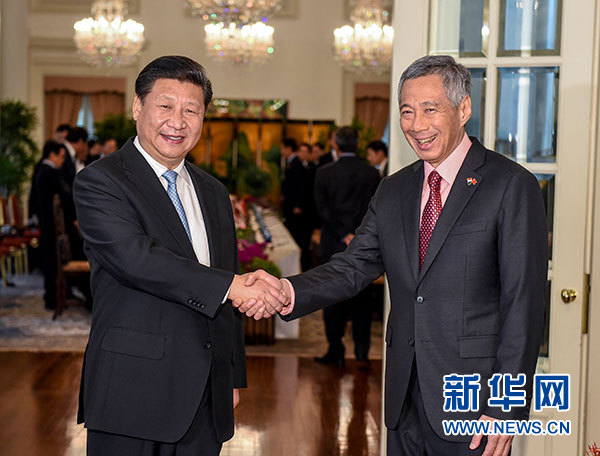 11月7日，國家主席習近平在新加坡同新加坡總理李顯龍舉行會談。 新華社記者 李學仁 攝