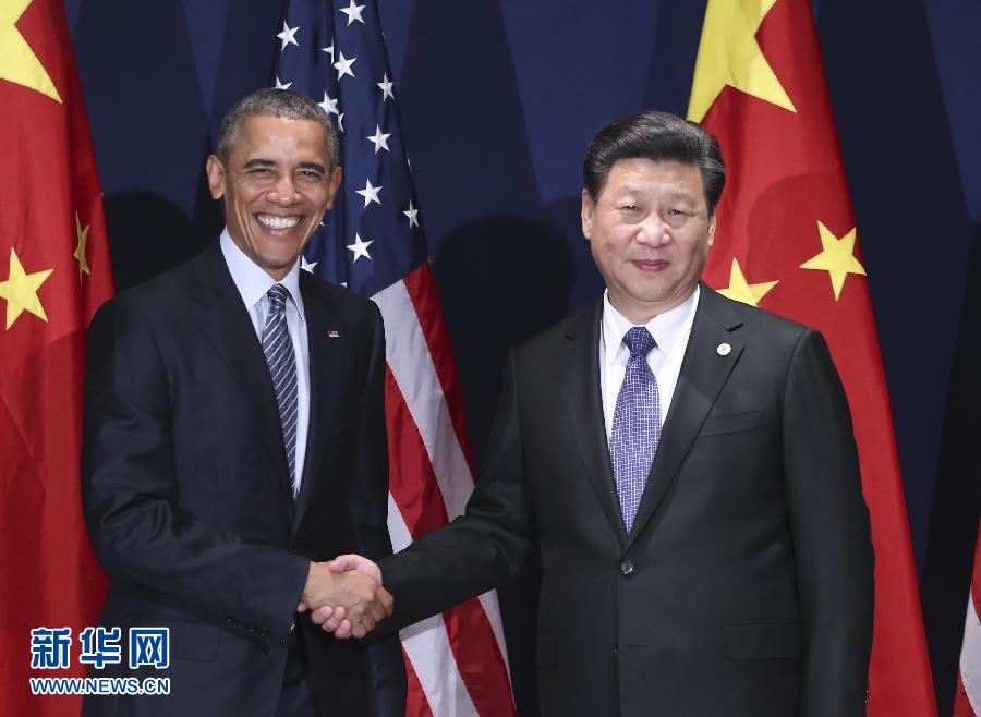 11月30日，中國國家主席習近平在巴黎會見美國總統(tǒng)奧巴馬。新華社記者蘭紅光攝