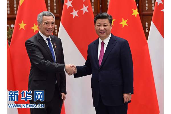 9月2日，國家主席習近平在杭州會見新加坡總理李顯龍。新華社記者張鐸攝