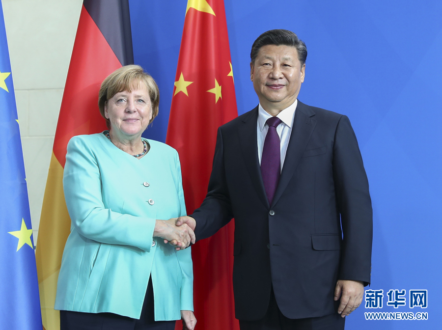 7月5日，國(guó)家主席習(xí)近平在柏林同德國(guó)總理默克爾舉行會(huì)談。新華社記者謝環(huán)馳攝